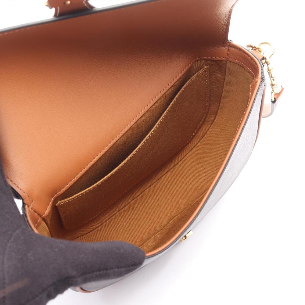 Celine Folco Triomphe Shoulder Bag Canvas Leather Black Brown - Picture 3 of 4